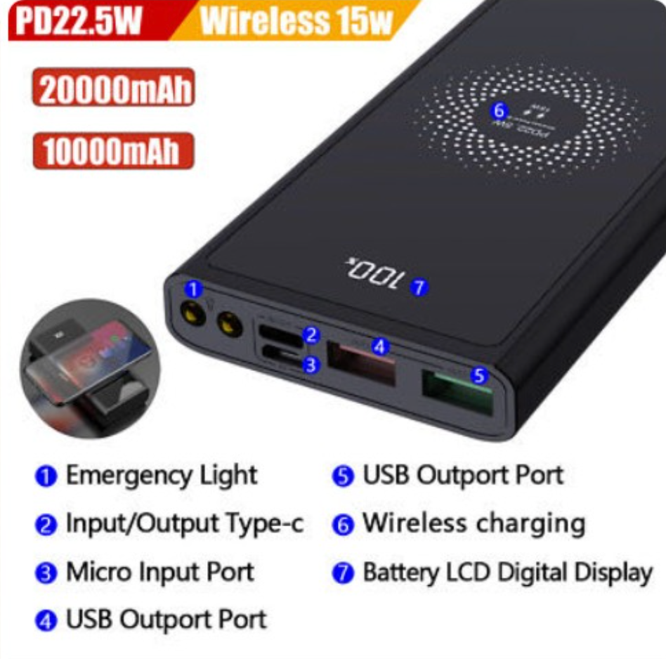 10,000 mAh Wireless Power Bank and Portable Charger