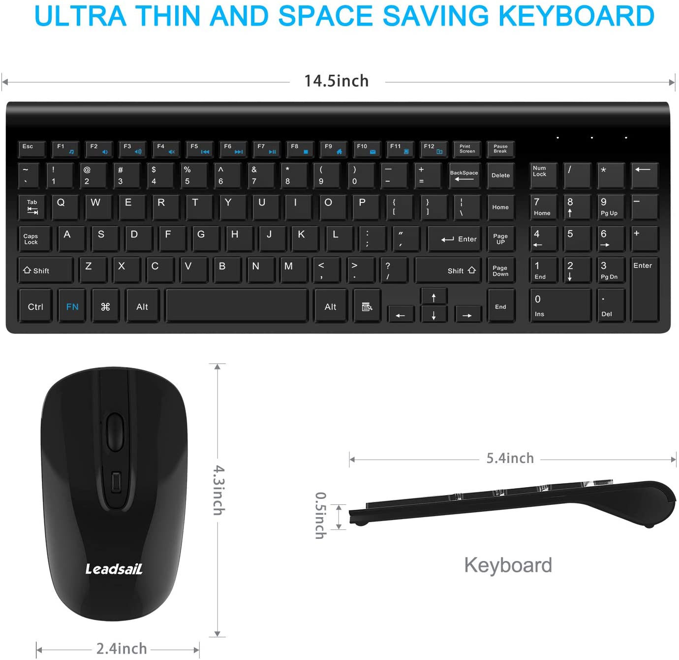 LeadsaiL Wireless Compact Keyboard & Mouse